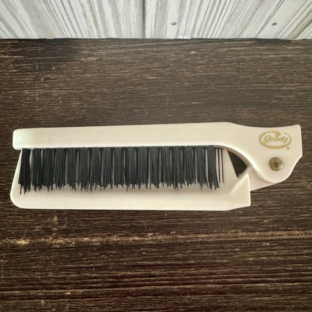 Vintage Goody Folding Hair Brush and Comb 2-in-1 Travel Tool White Black USA Y2K